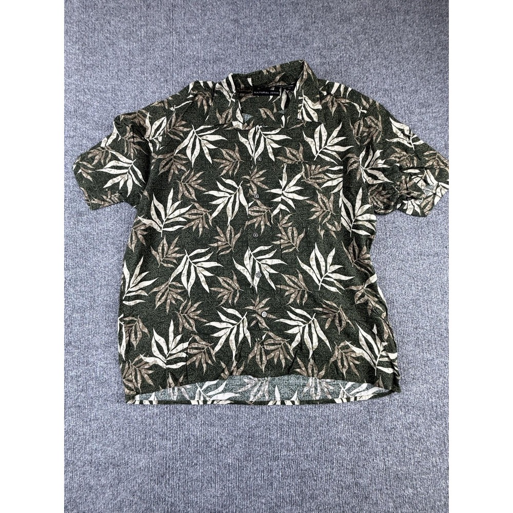 Natural Issue Shirt Mens Medium Green Hawaiian Leaf Rayon Short Sleeve Button Up